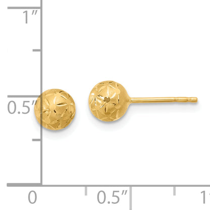 14K Yellow Gold Polished/Satin And Diamond Cut Ball Post Earrings