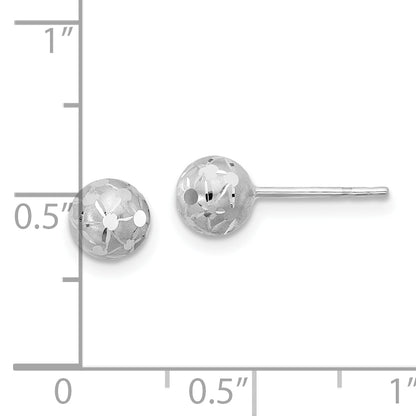 14K White Gold Polished/Satin And Diamond Cut Ball Post Earrings