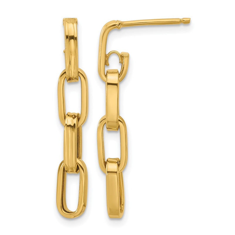 14K Yellow Gold Polished Link Dangle Post Earrings
