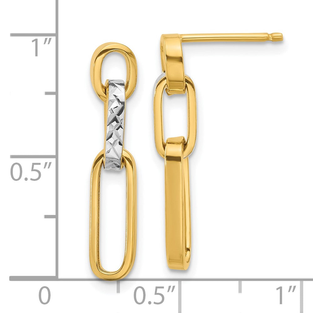 14K Yellow & Rhodium Polished And D/C Link Dangle Post Earrings