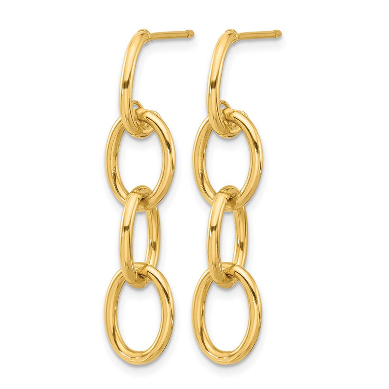14K Yellow Gold Polished Triple Circle Link Dangle Post Earrings