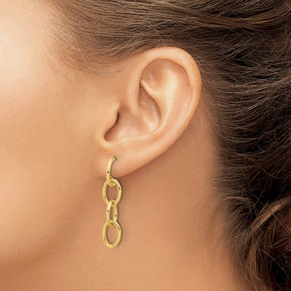 14K Yellow Gold Polished Triple Circle Link Dangle Post Earrings