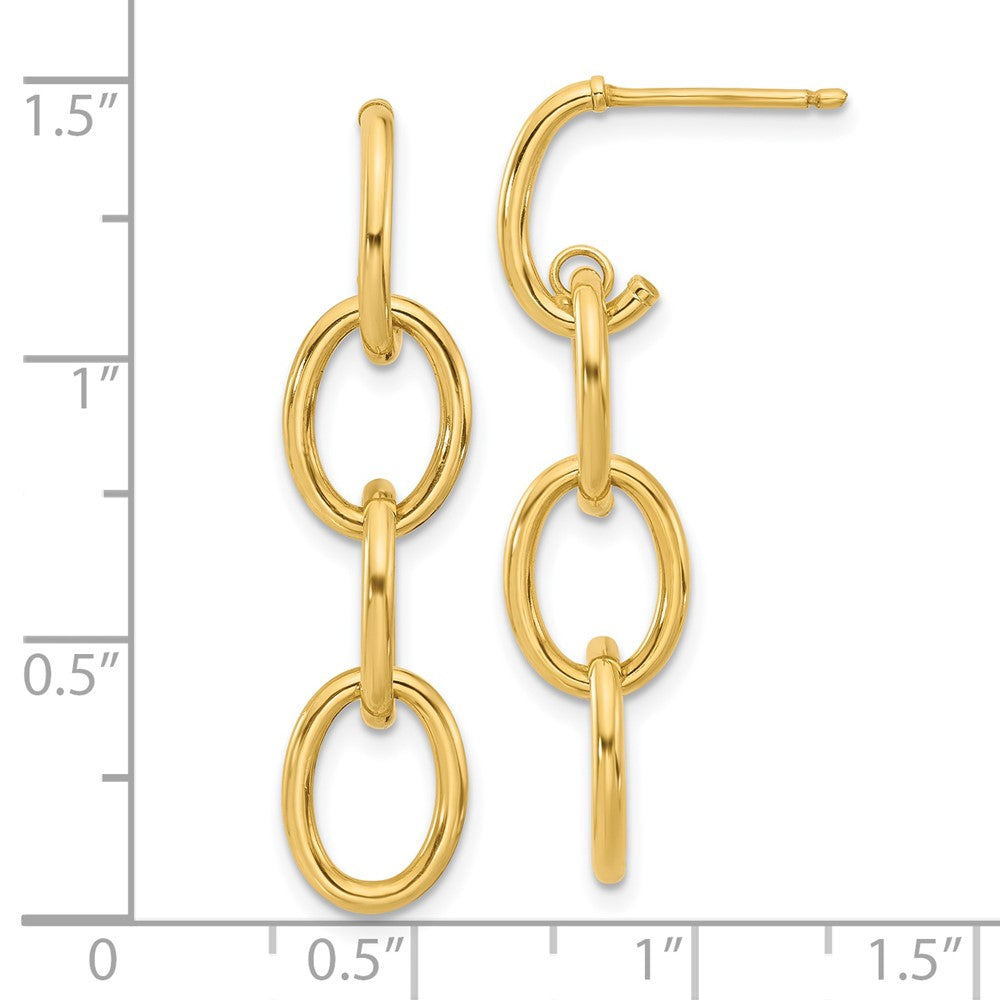 14K Yellow Gold Polished Triple Circle Link Dangle Post Earrings