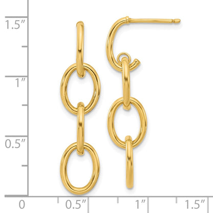 14K Yellow Gold Polished Triple Circle Link Dangle Post Earrings