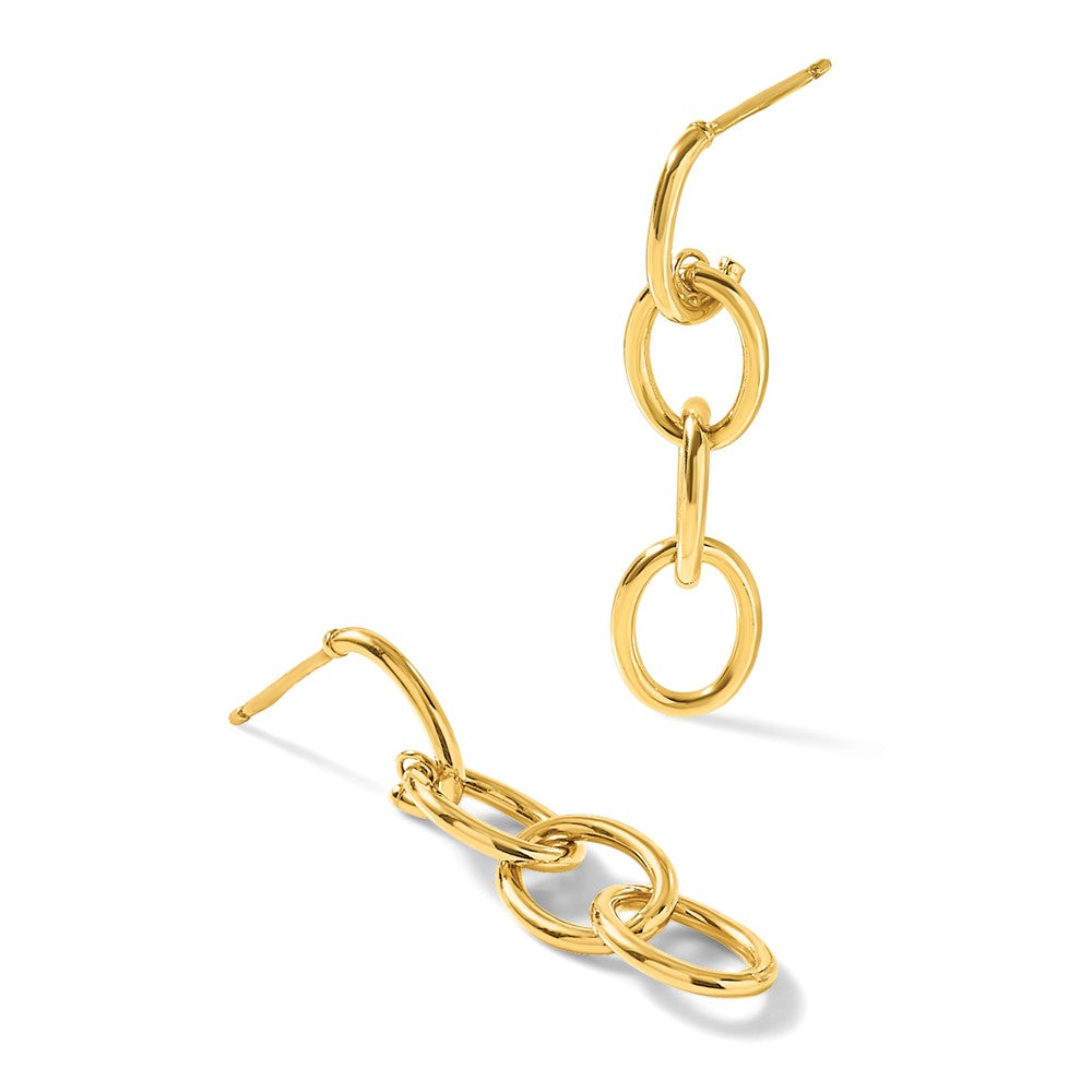 14K Yellow Gold Polished Triple Circle Link Dangle Post Earrings