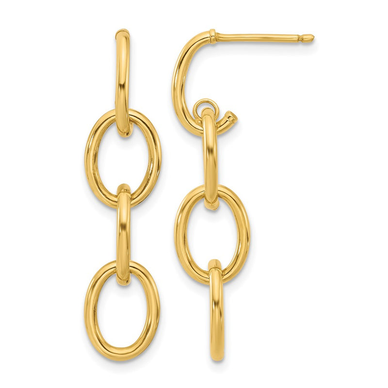 14K Yellow Gold Polished Triple Circle Link Dangle Post Earrings