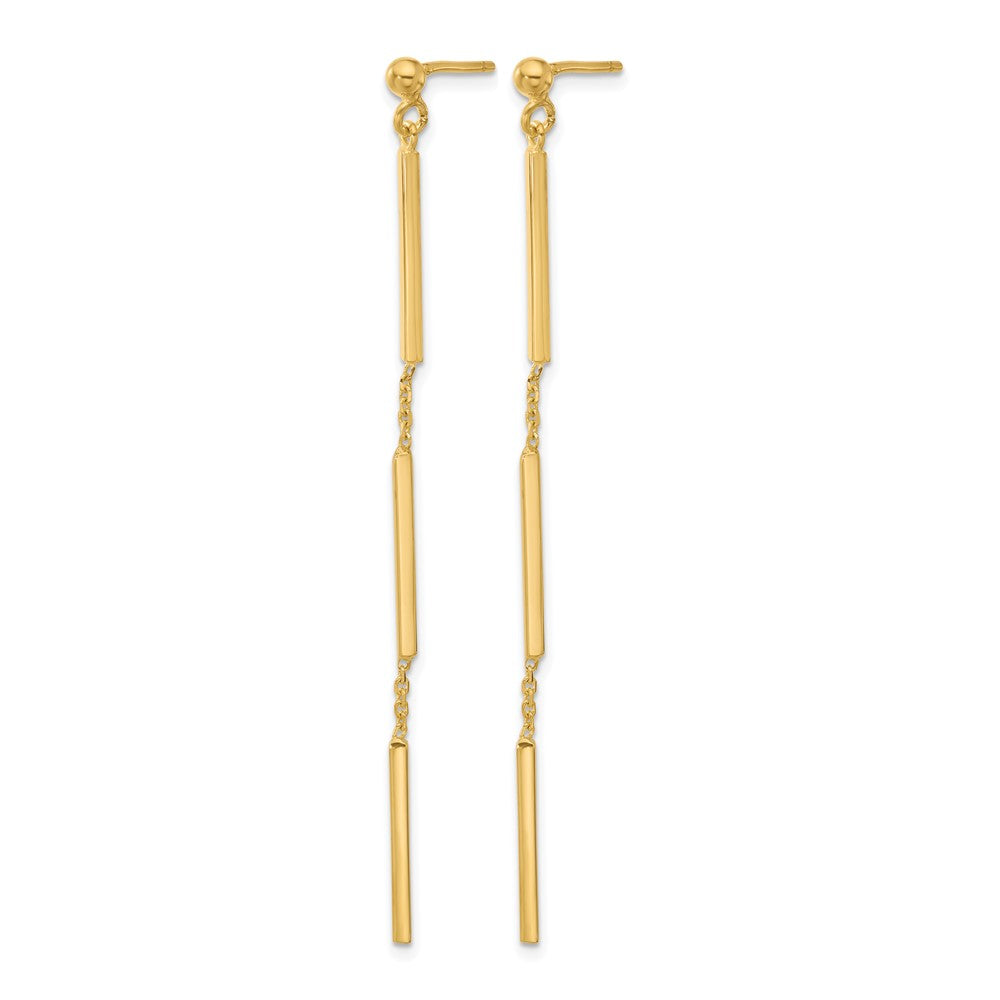 14K Yellow Gold Polished 3 Bar Dangle Post Earrings