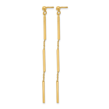 14K Yellow Gold Polished 3 Bar Dangle Post Earrings