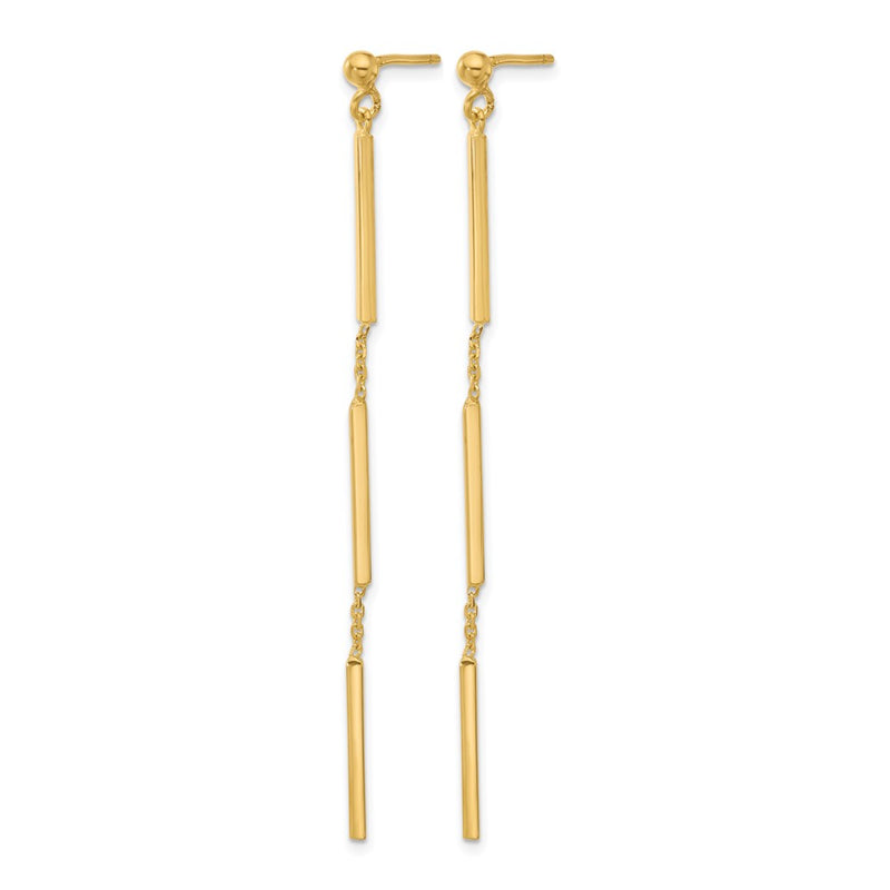 14K Yellow Gold Polished 3 Bar Dangle Post Earrings