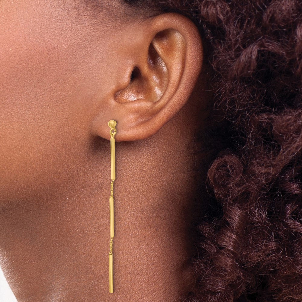 14K Yellow Gold Polished 3 Bar Dangle Post Earrings