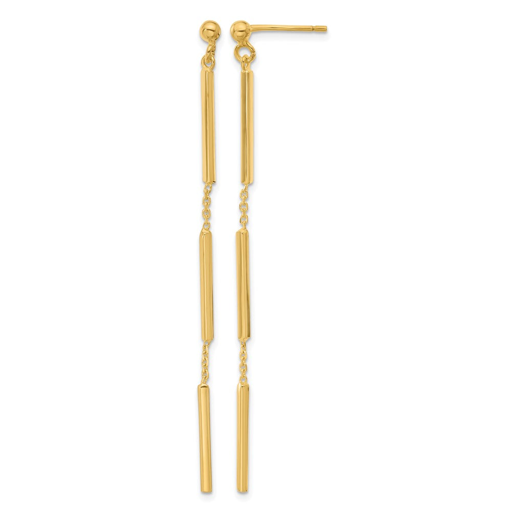 14K Yellow Gold Polished 3 Bar Dangle Post Earrings