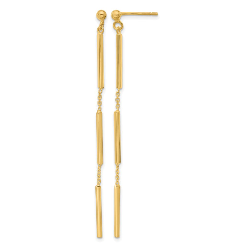 14K Yellow Gold Polished 3 Bar Dangle Post Earrings
