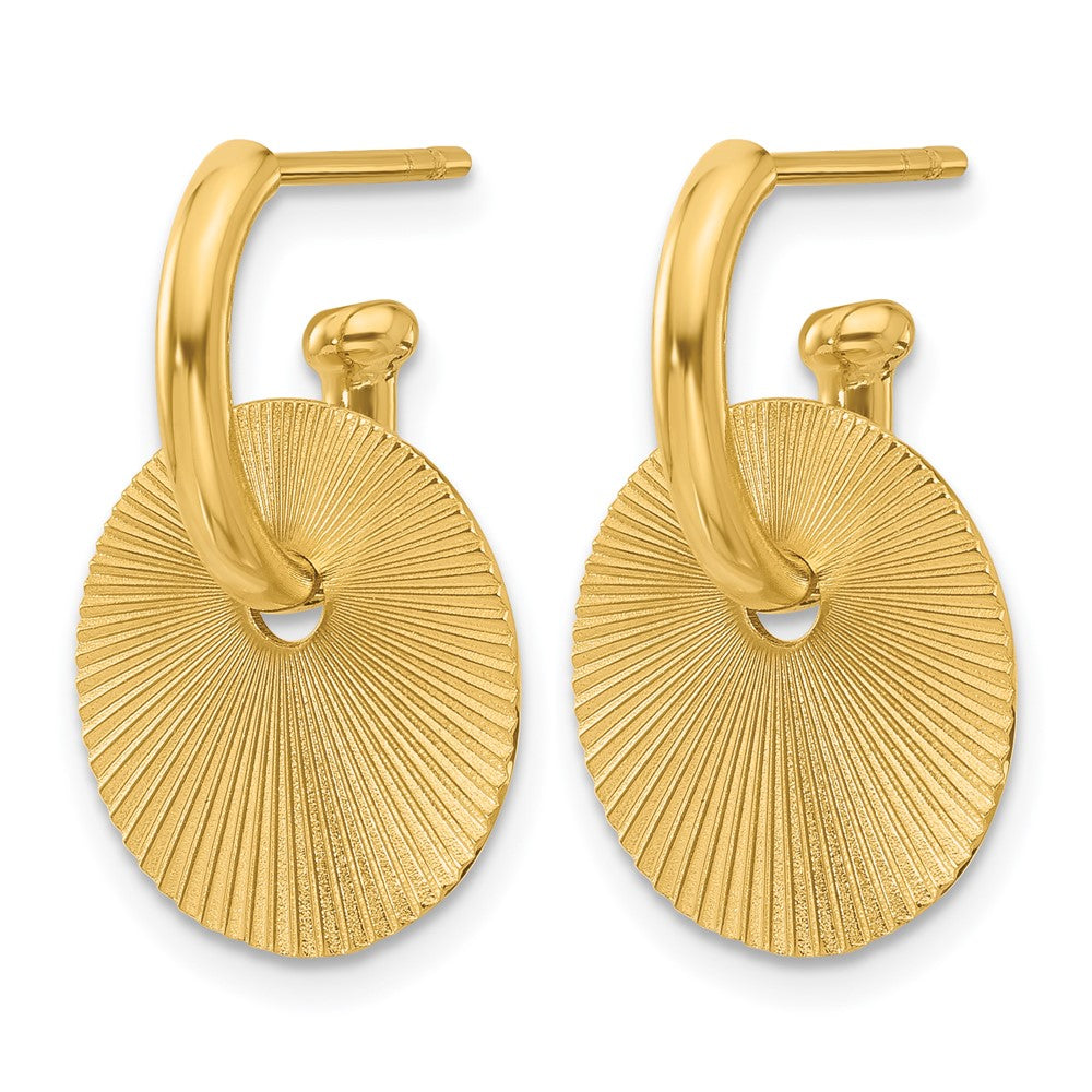 14K Yellow Gold Polished And Textured Circle Dangle Post Earrings