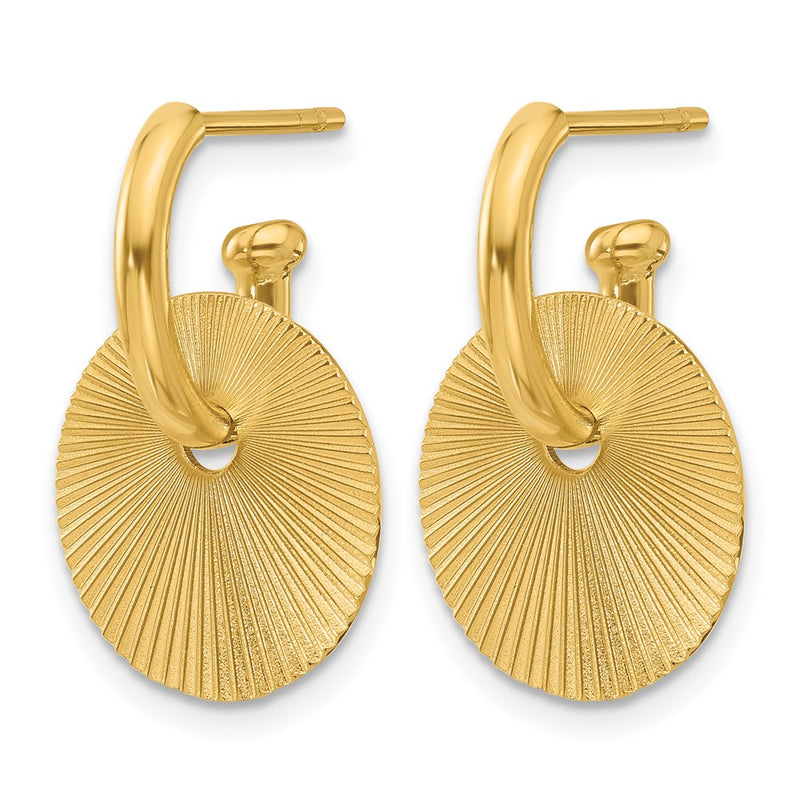 14K Yellow Gold Polished And Textured Circle Dangle Post Earrings