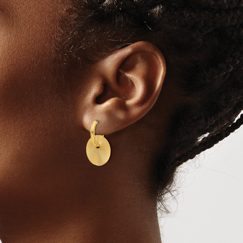 14K Yellow Gold Polished And Textured Circle Dangle Post Earrings