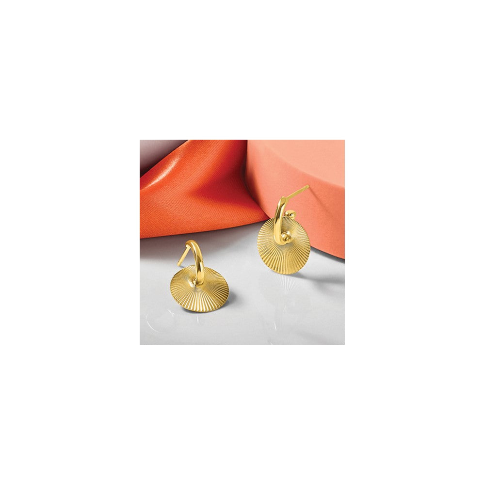 14K Yellow Gold Polished And Textured Circle Dangle Post Earrings