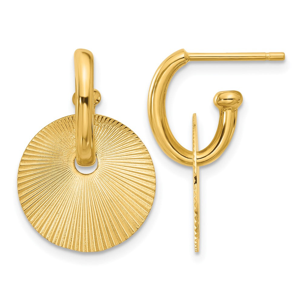 14K Yellow Gold Polished And Textured Circle Dangle Post Earrings