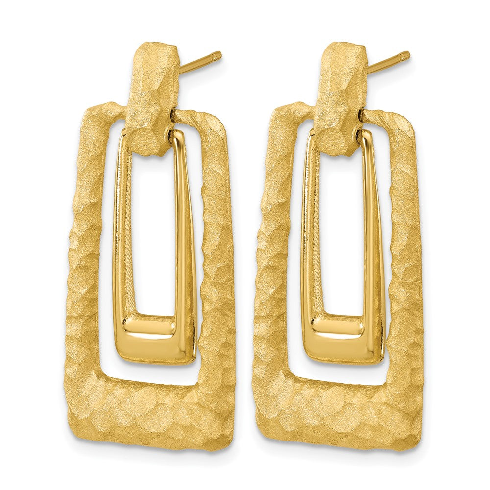 14K Yellow Gold Polished And Satin Rectangle Dangle Post Earrings