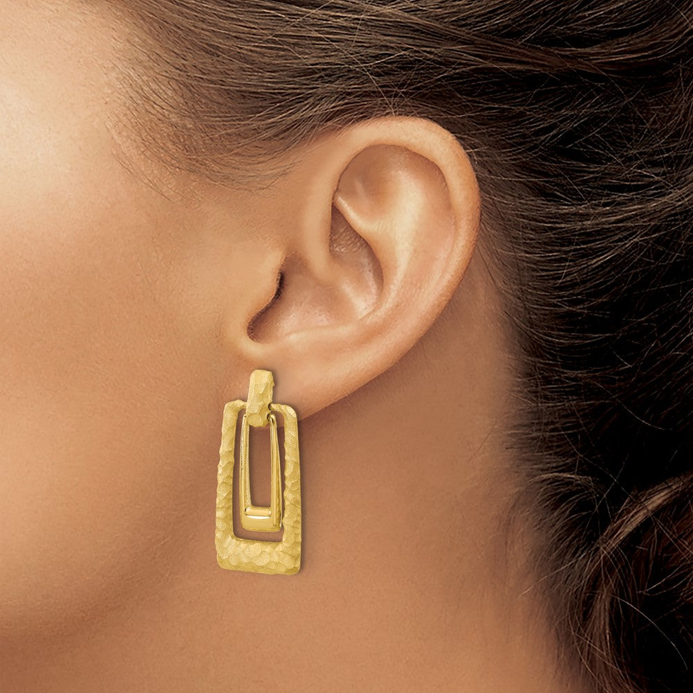 14K Yellow Gold Polished And Satin Rectangle Dangle Post Earrings