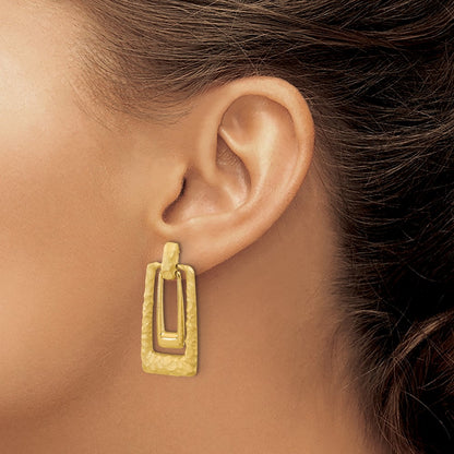 14K Yellow Gold Polished And Satin Rectangle Dangle Post Earrings