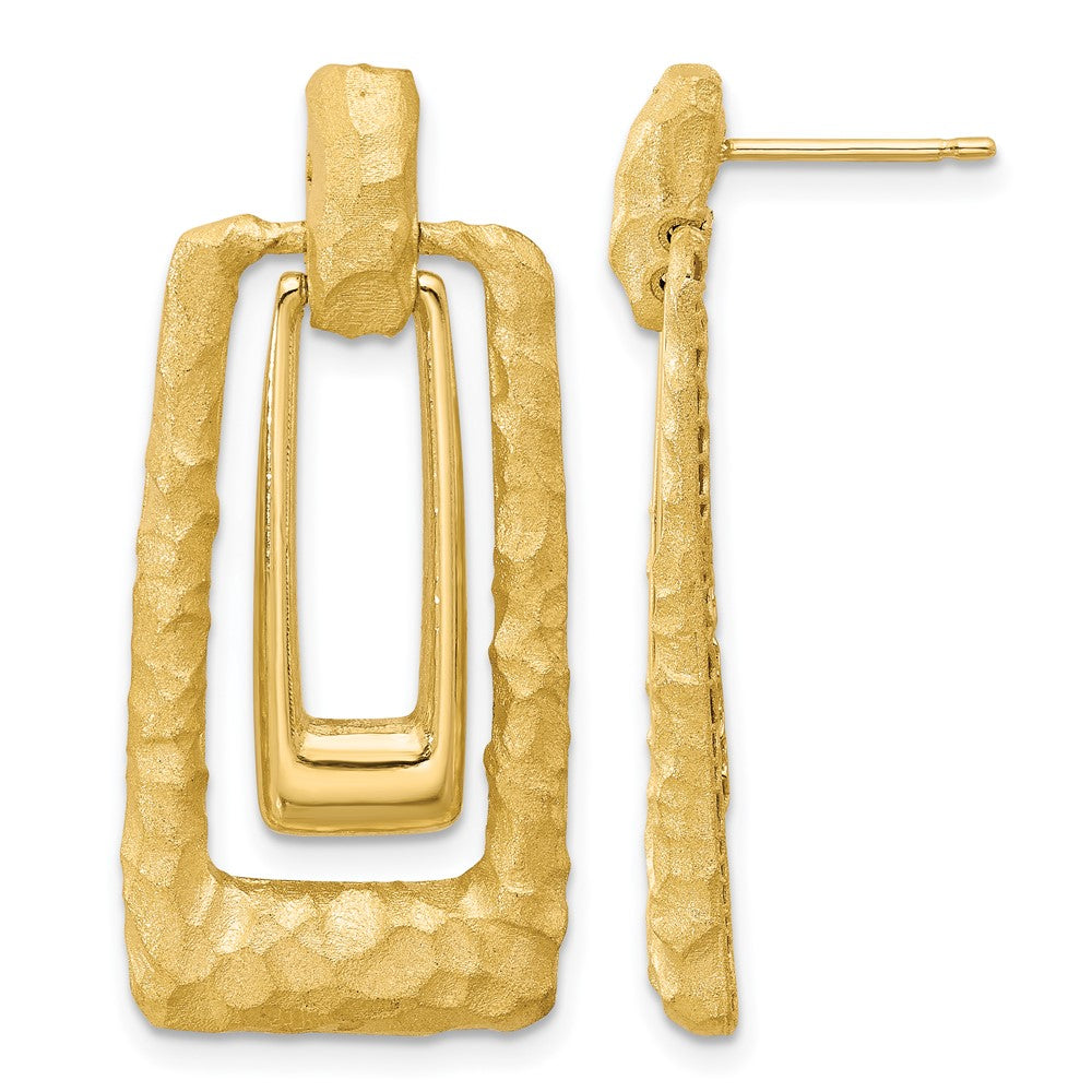 14K Yellow Gold Polished And Satin Rectangle Dangle Post Earrings