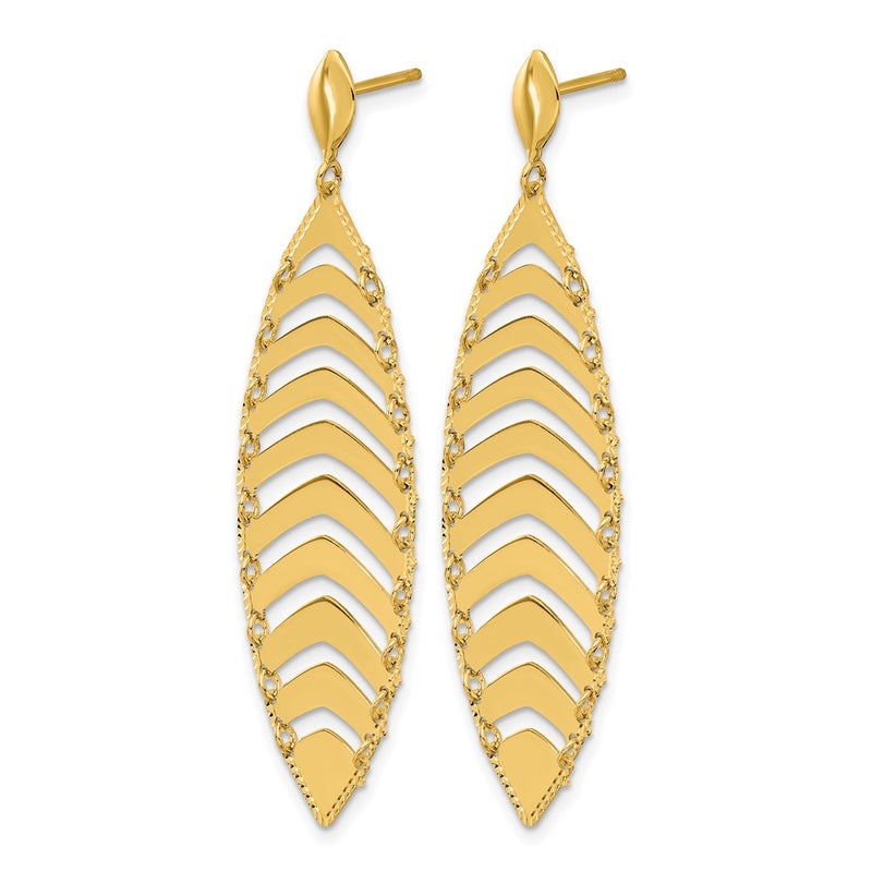14K Yellow Gold Polished D/C Post Dangle Leaf Earrings