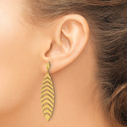 14K Yellow Gold Polished D/C Post Dangle Leaf Earrings
