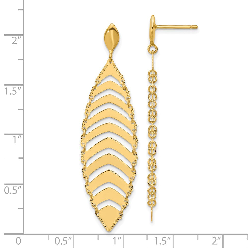 14K Yellow Gold Polished D/C Post Dangle Leaf Earrings