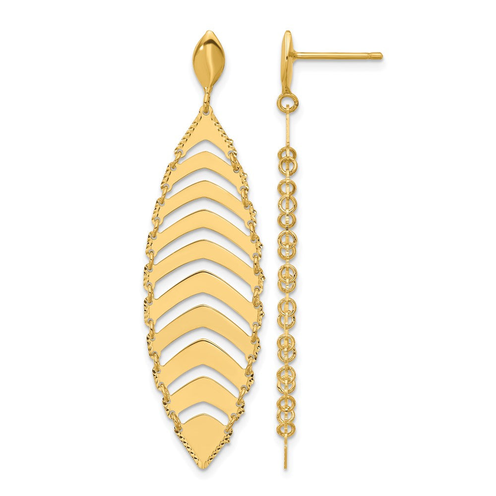 14K Yellow Gold Polished D/C Post Dangle Leaf Earrings