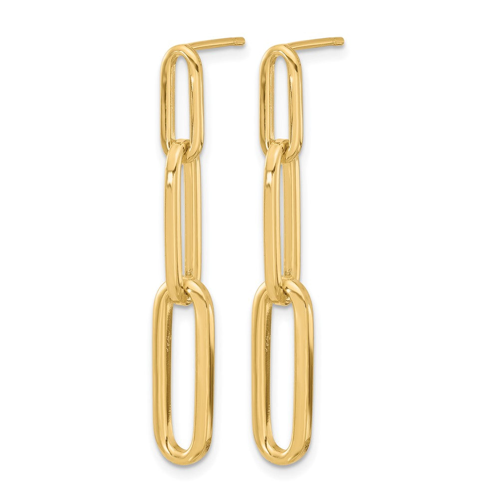 14K Yellow Gold Polished Paperclip Link Post Dangle Earrings