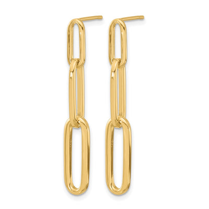 14K Yellow Gold Polished Paperclip Link Post Dangle Earrings