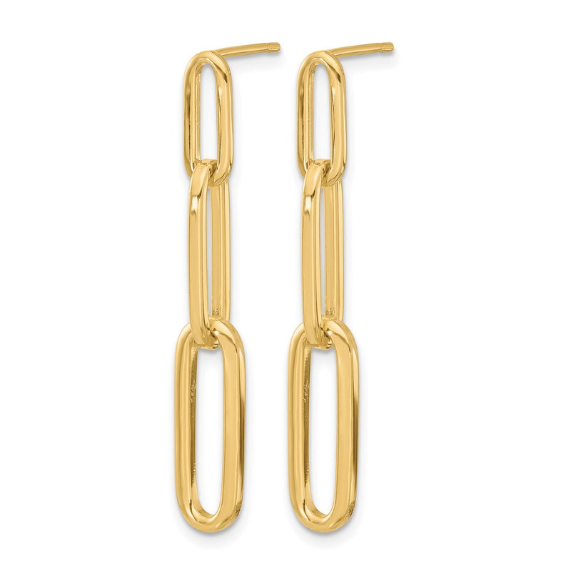 14K Yellow Gold Polished Paperclip Link Post Dangle Earrings