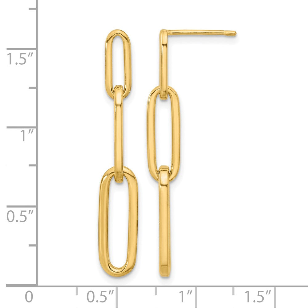 14K Yellow Gold Polished Paperclip Link Post Dangle Earrings
