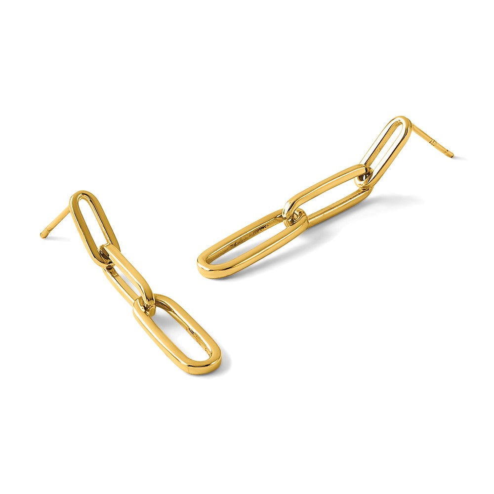 14K Yellow Gold Polished Paperclip Link Post Dangle Earrings