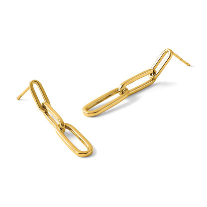 14K Yellow Gold Polished Paperclip Link Post Dangle Earrings