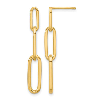 14K Yellow Gold Polished Paperclip Link Post Dangle Earrings