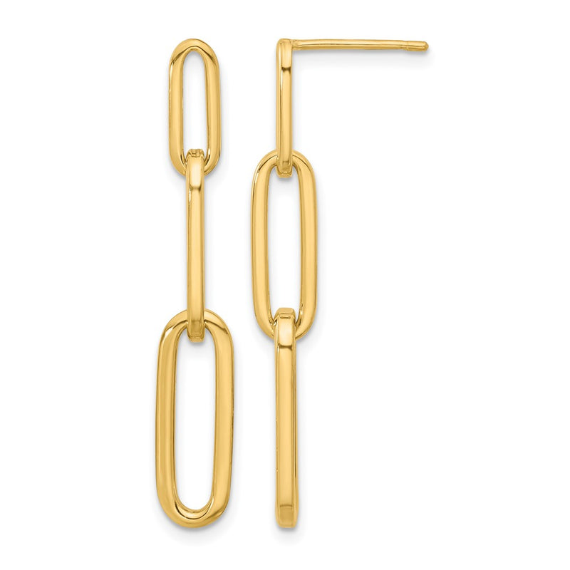 14K Yellow Gold Polished Paperclip Link Post Dangle Earrings