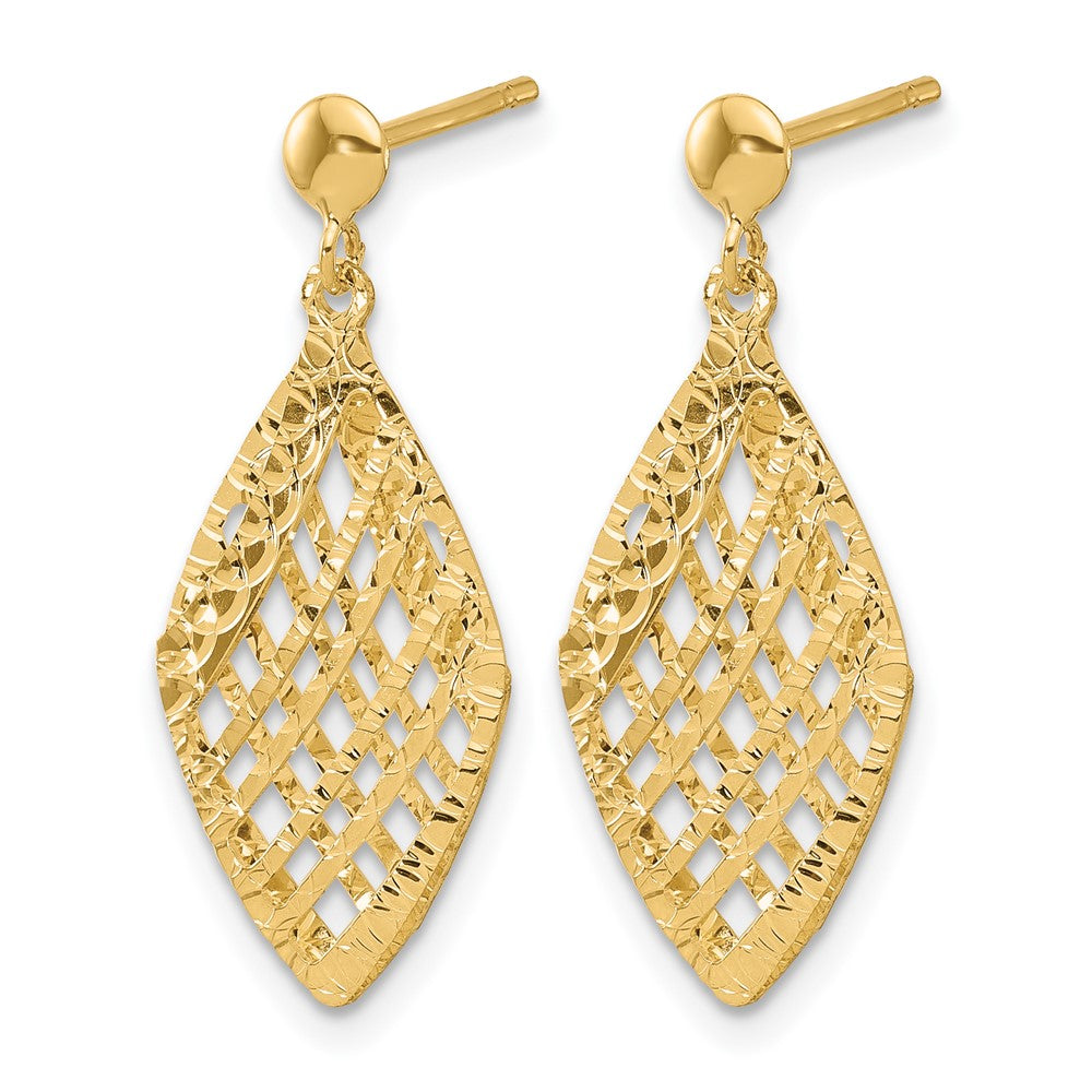 14K Yellow Gold Polished D/C Post Dangle Earrings
