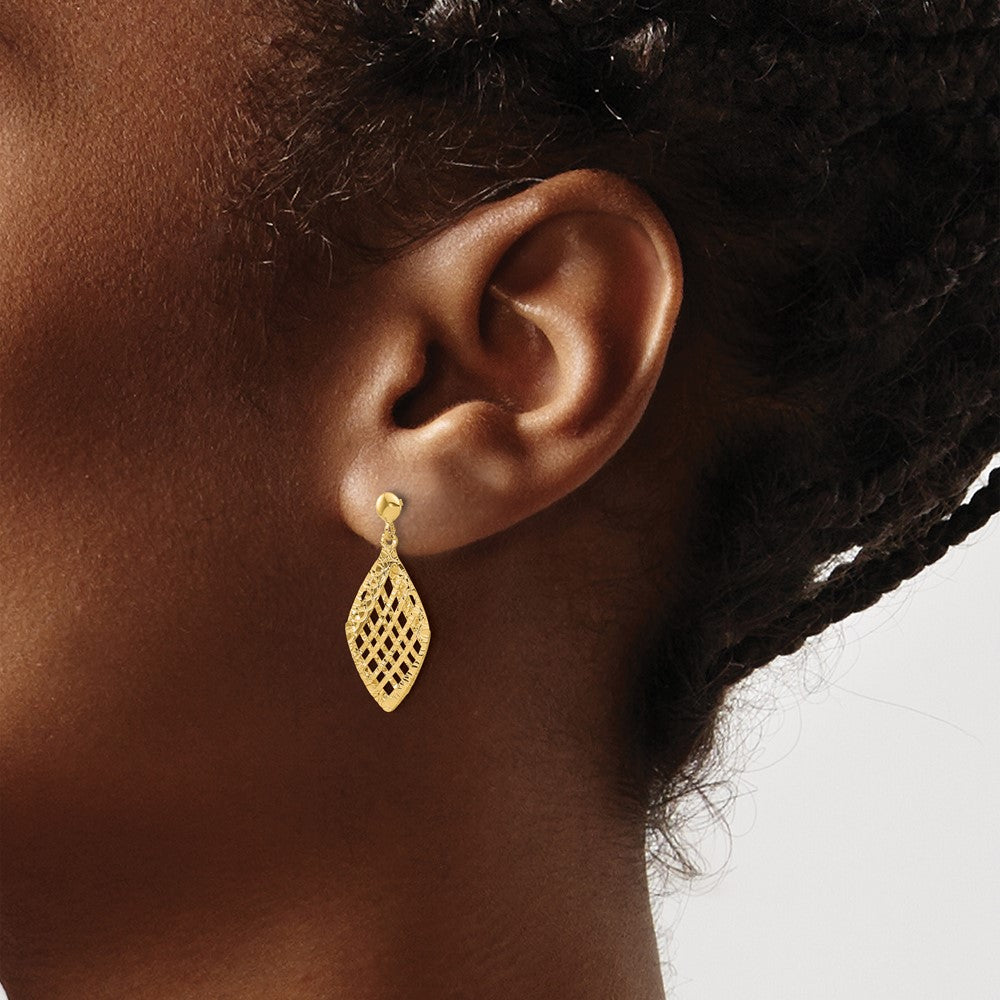 14K Yellow Gold Polished D/C Post Dangle Earrings