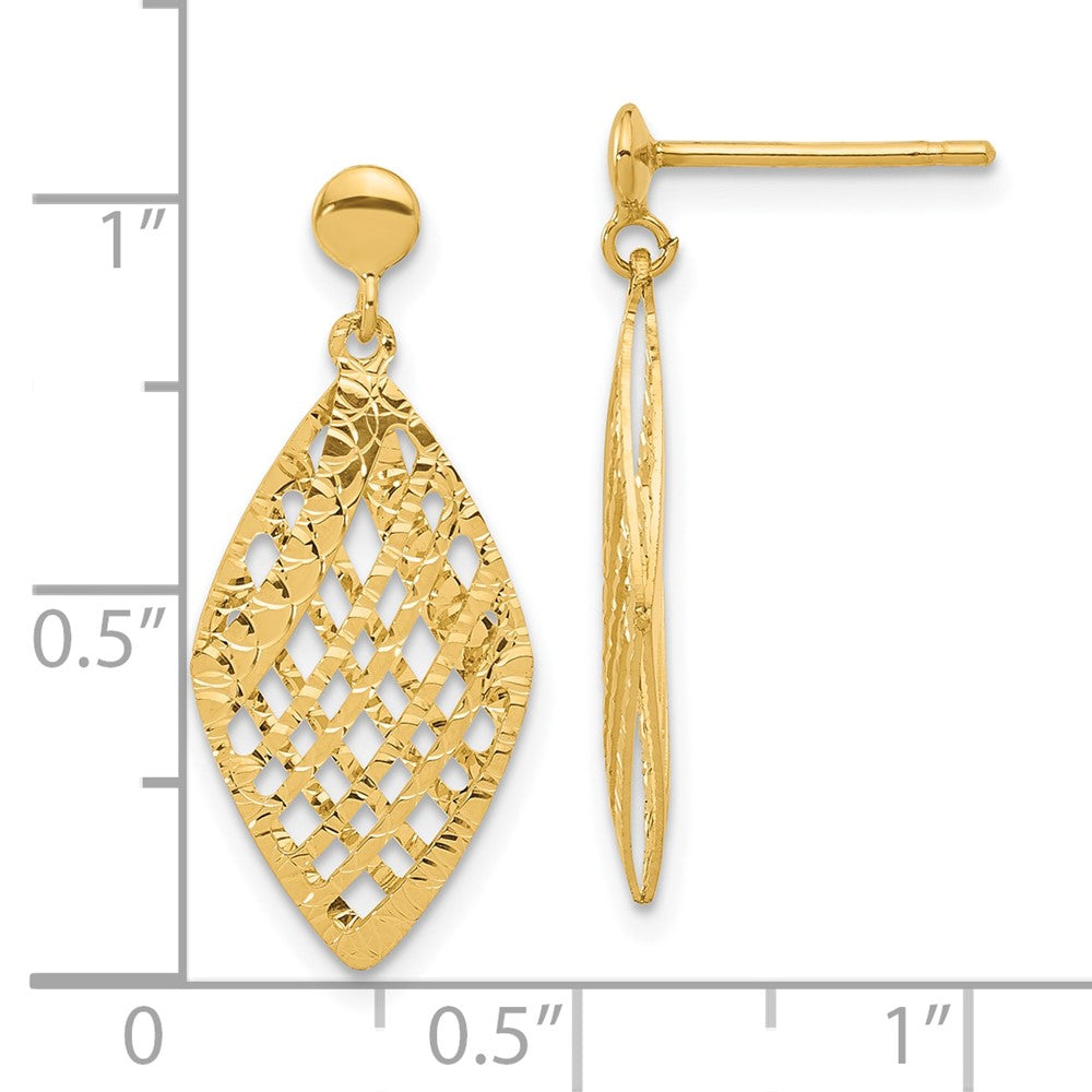 14K Yellow Gold Polished D/C Post Dangle Earrings