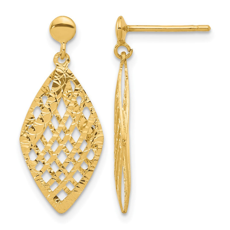 14K Yellow Gold Polished D/C Post Dangle Earrings