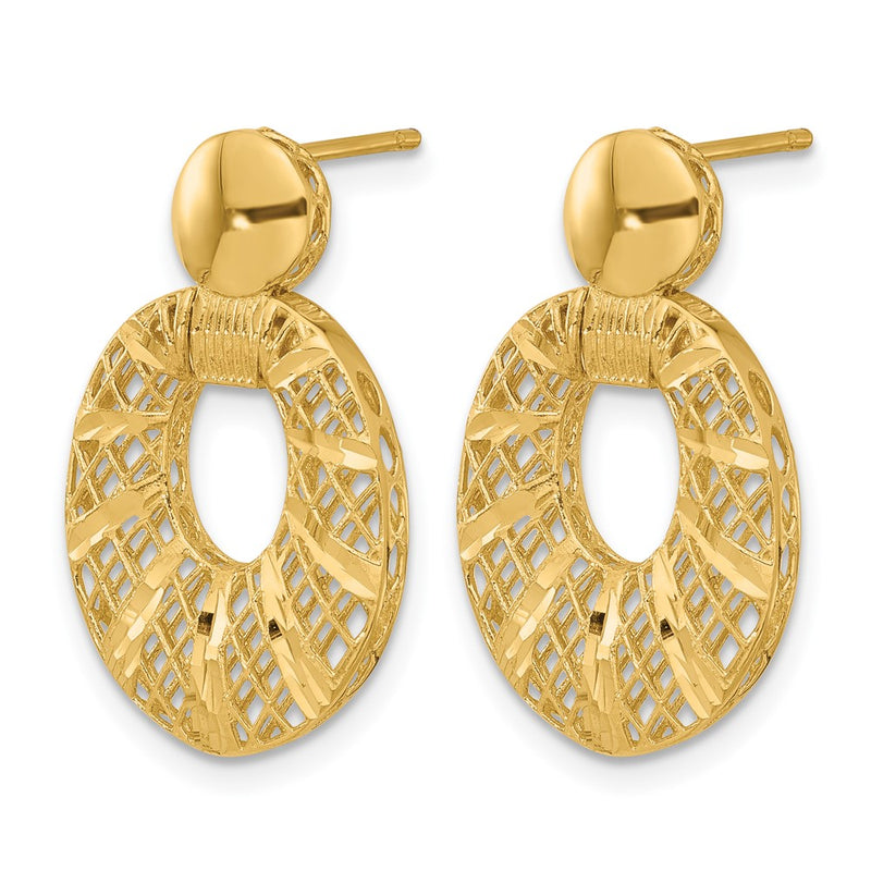14K Yellow Gold Polished D/C Oval Post Dangle Earrings