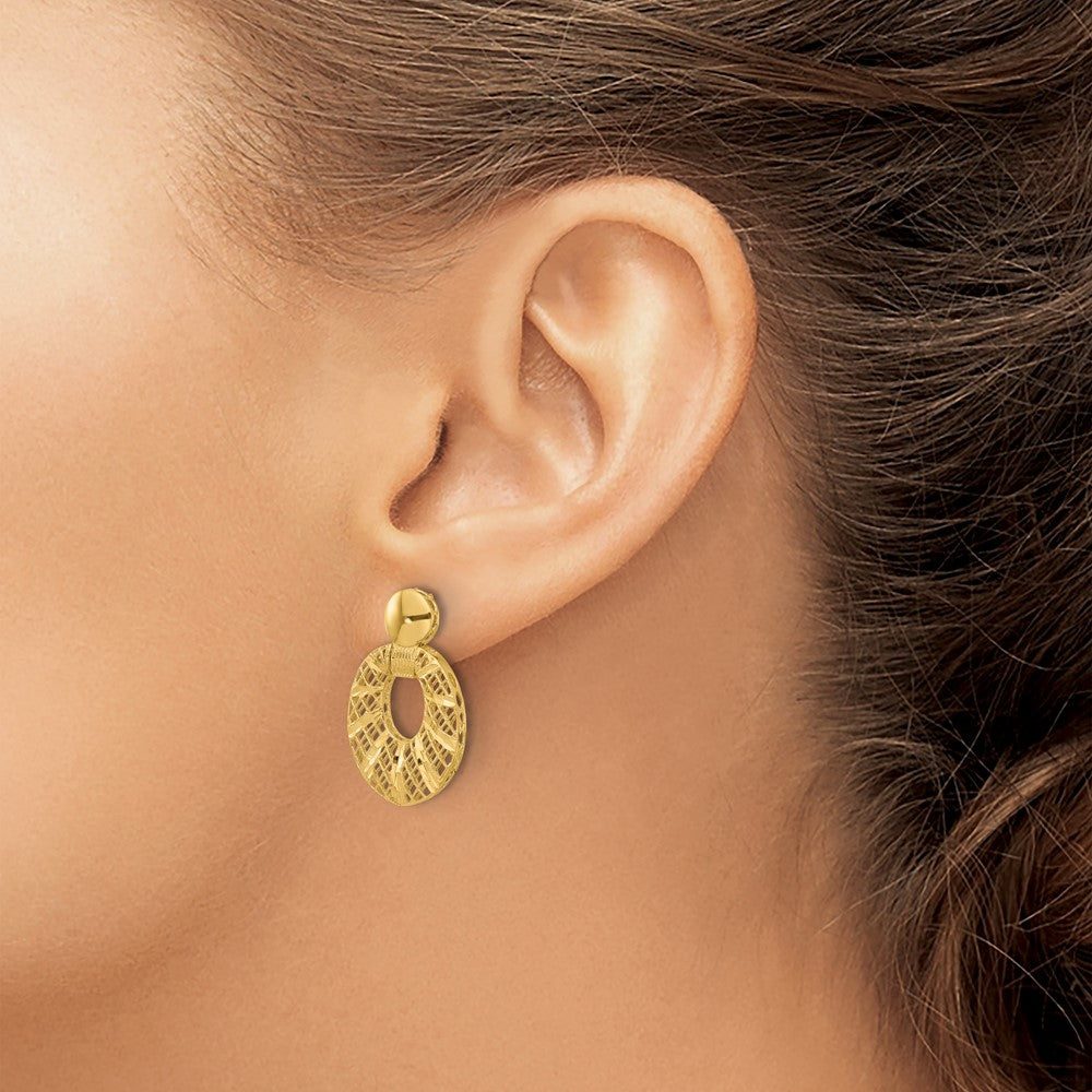 14K Yellow Gold Polished D/C Oval Post Dangle Earrings