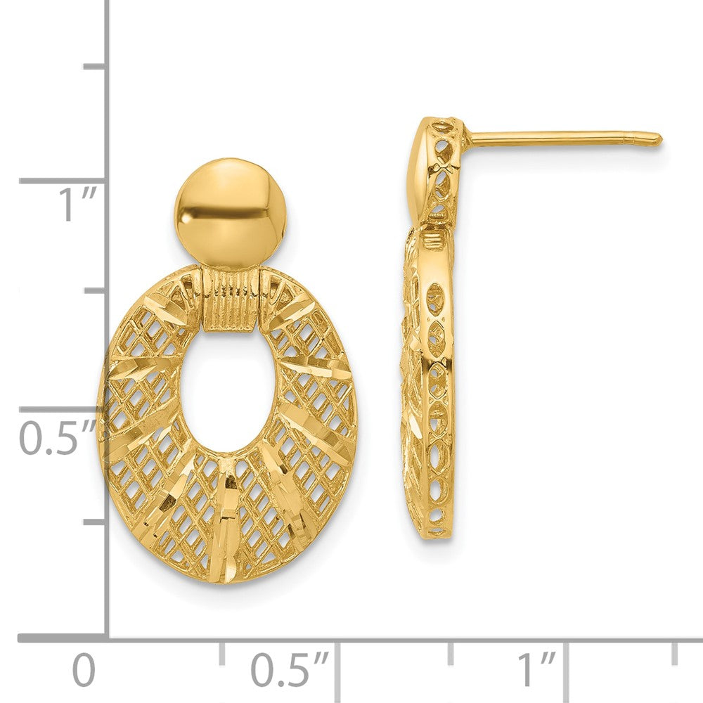 14K Yellow Gold Polished D/C Oval Post Dangle Earrings