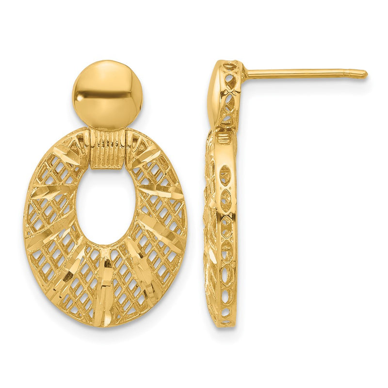 14K Yellow Gold Polished D/C Oval Post Dangle Earrings