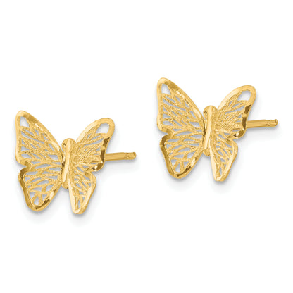 14K Yellow Gold Textured And Polished Butterfly Post Earrings