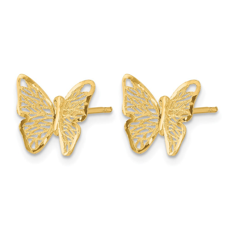 14K Yellow Gold Textured And Polished Butterfly Post Earrings