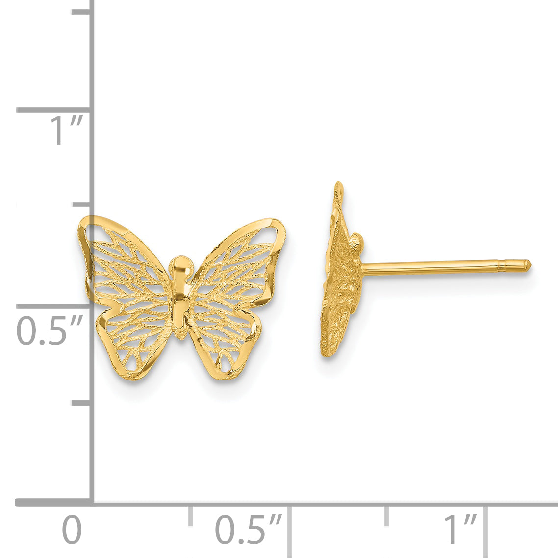 14K Yellow Gold Textured And Polished Butterfly Post Earrings