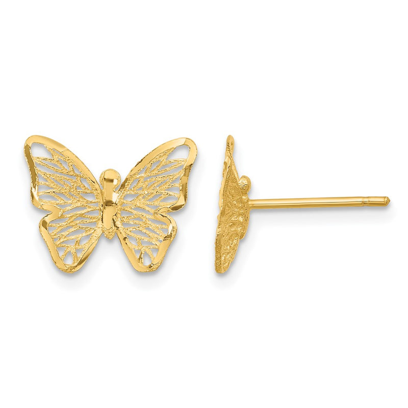 14K Yellow Gold Textured And Polished Butterfly Post Earrings
