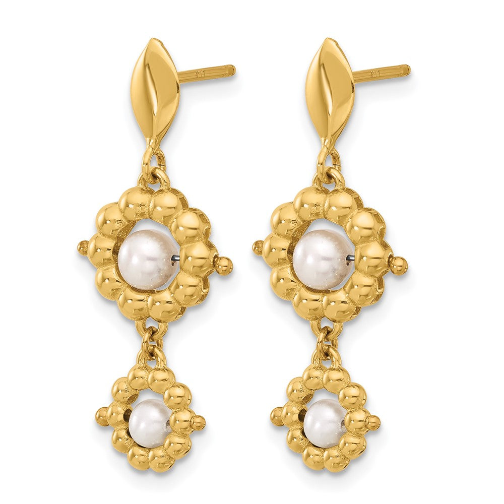 14K Yellow Gold Polished Fwc Pearl Flower Post Dangle Earrings